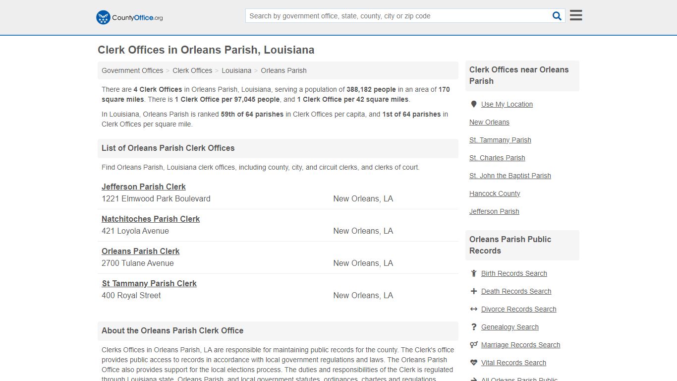 Clerk Offices - Orleans Parish, LA (County & Court Records)