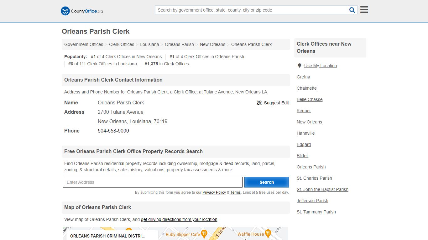Orleans Parish Clerk - New Orleans, LA (Address and Phone) - County Office
